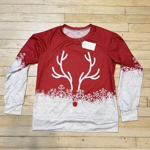 Exclusive Brand Reindeer Long Sleeve Christmas Shirt Womens L New With Tags!